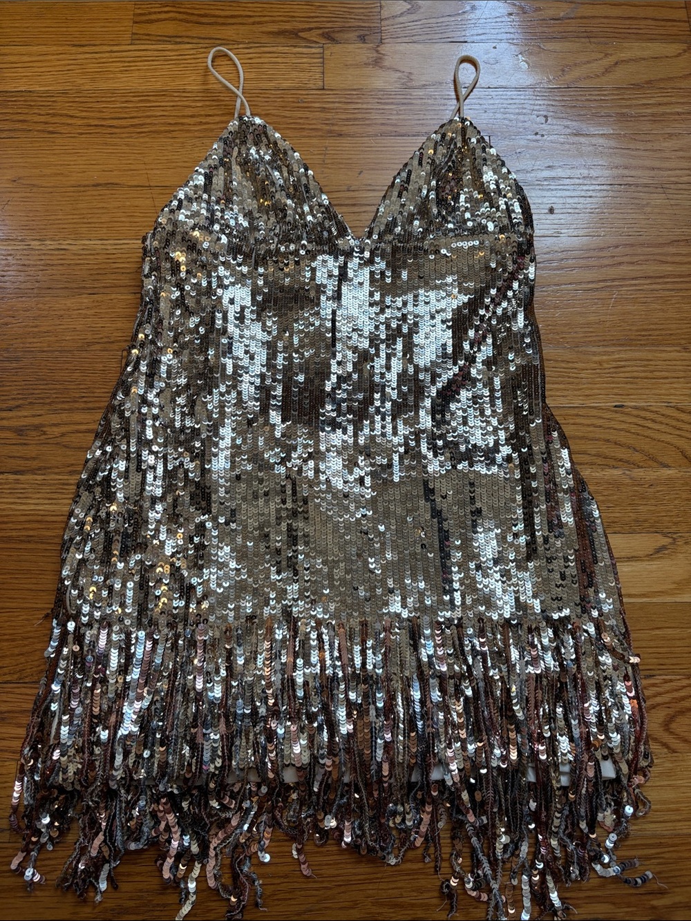 Lovers + Friends Sequin Fringe Mini Dress in Metallic Gold